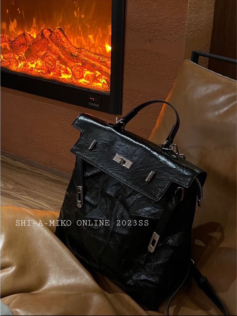 Black Kelly Style Structured Top-Handle Backpack